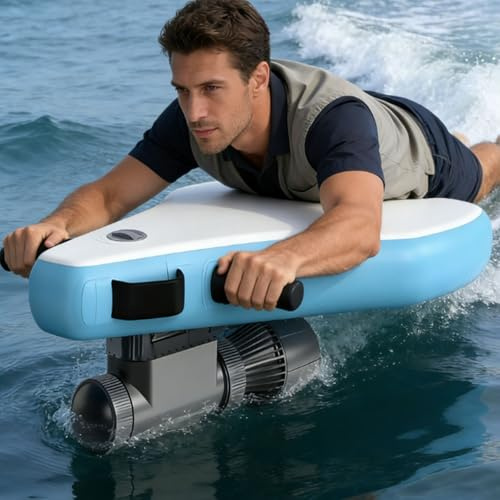 Elektrisches Jet Surfbrett 3-in-1 Aufblasbares Wasserfahrzeug, Bodyboard Paddleboard mit Unterwasser-Scooter-Thruster, 10 Geschwindigkeit, 3-9 km/h, 114.8 kg Belastung, 500W für Erwachsene