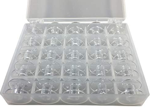 Spulenbox mit 25 Nähmaschinenspulen Kunststoff Unterfadenspule Aufbewahrungsbox