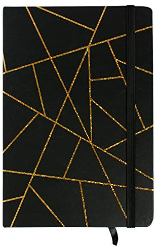 Emartbuy Geometrischer Marmor Hardcover-Heft Tagebuch Notizbuch Schreibblock Tagebuch Tagebuch Schreiben Gefüttert A5 Größe 96 Blatt (192 Seiten) - Schwarz/Gold
