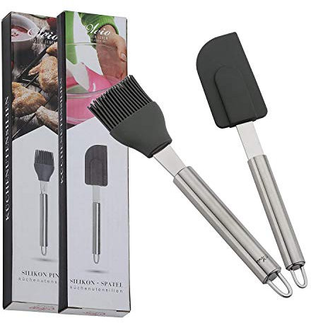 OLEIO hochwertiges Küchen-Zubehör Silikon-Set - Das Set besteht aus einem Silikon-Pinsel, Backpinsel und einem Silikon-Spatel,Teigschaber, Spülmachinefest