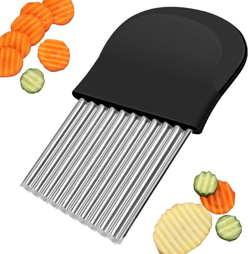 Wellenschneider,14x9,5 cm Riffelmesser Wellenmesser Kinder Wellenschnittmesser Gurkenschneider Pommesschneider Kartoffelschneider Beikost Zubehör Edelstahl für Pommes Kartoffeln Gemüse Obst Gurken