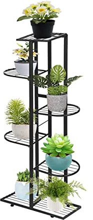 Trintion 6-Tier Vintage Metal Plant Stand, Indoor/Outdoor Flower Pot Stand with Rust-Resistant Coating, Space-Saving Decorative Plant Shelf for Home, Garden, or Balcony(Black)