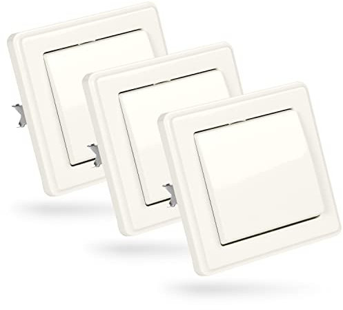 ABSINA 3x Taster Unterputz in Weiß - Lichtschalter 250V AC, 10A, IP20 Inkl. Rahmen, Einsatz & Abdeckung - Tastschalter, UP Schalter
