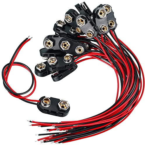 GTIWUNG 20 Piezas Conector Clip de Bateria 9V Conector Soporte para Pila 1 Tipo con Cable Conexión 15cm, Negro