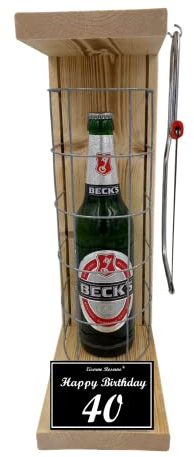 Beck´s Bier - Biergeschenke für Männer lustig 40 Geburtstag Eiserne Reserve Gitterkäfig, Text s/w 40 Happy Birthday Bier (1 x 0.5 l)