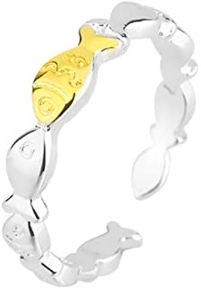 STANG Anelli d'Argento 925 per Le Donne Anelli antichi Regolabili di Grandi Dimensioni con Pesci d'oro da Sposa Vintage