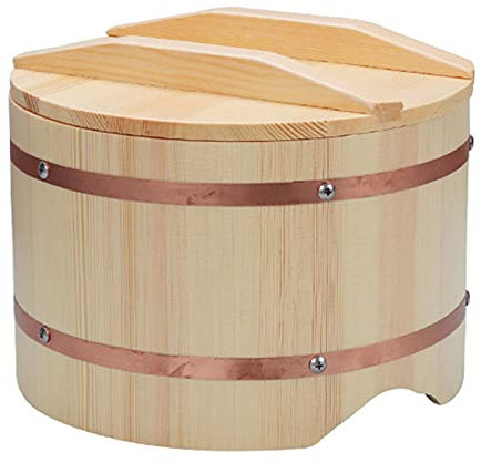 Japonais Bol De Riz En Bois Pour Sushi Avec Un Couvercle Hangiri Sushi Oké Bac De Mélange De Riz Bande De Cuivre Pour Restaurant Cuisine Baril De Riz Récipient,Small
