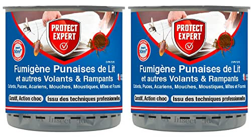 PROTECT EXPERT 2 Fumigènes Anti Insectes Volants & Rampants - 50m² | Élimine Punaises de Lit, Acariens, Cafards, Puces, Mites - Sans Odeurs Persistantes - Action Choc & Curative - PUMIG10X2