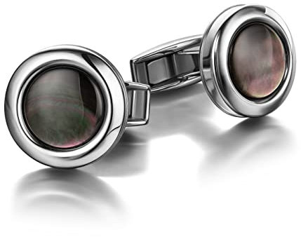 Colibrì - Gemelos para hombre Hampton - Gemelos de diseño con inserciones de nácar negro natural - Cierre trasero de cola de ballena - Acero inoxidable pulido - Caja de regalo