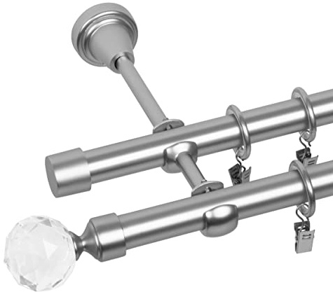 RENA Gardinenstange Vorhangstange 2-läufig - 19 mm - aus Metall - Lautlose Rollen - Komplettset - Chrom Matt 360cm |BELLuna