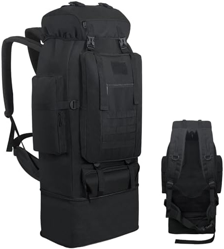 Ogetok 100L Hiking Backpack Camping Rucksack, 100 liters Large Capacity Outdoor Knapsack Travel Climbing Mountaineering Carry On Backpack Bag, Trekking Backpacking for Men Women, Black