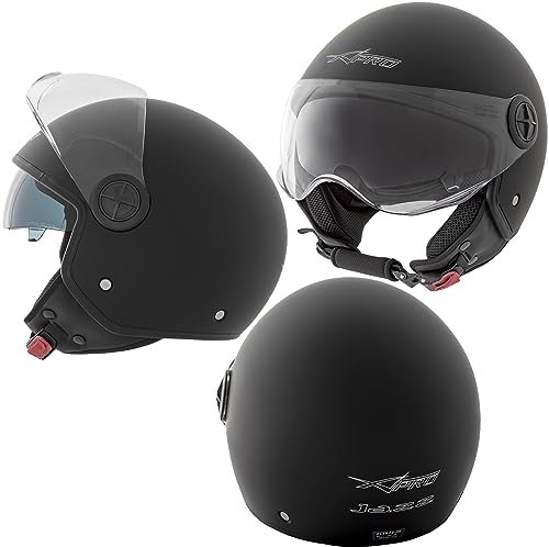 A-Pro Casco Jet Moto Aperto Parasole ECE 22-06 Scooter Visiera Antigraffio Nero Opaco M
