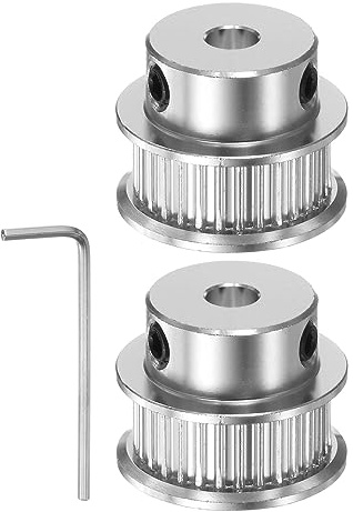 sourcing map 2Stk 2GT Umlenkrolle 30 Zähne 5mm Bohrung 21,5mm Durchmesser Aluminum Zahnriemen mit 2mm Sechskant Schlüssel für 6mm Breite Gürtel 3D Drucker CNC Maschine Zubehör Silberton