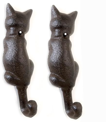 Annastore 2-tlg. Set Garderobenhaken aus Gusseisen H 17 cm - Kleiderhaken | Haken Katze aus Gusseisen - Wandhaken Katze