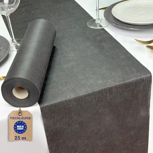 NATUARTE, Tischläufer Schwarz, 25 Meter x 30 Zentimeter, Vlies Tischläufer, Deko Tischband, Tischdekoration, Dekor Taufen Kommunionen Hochzeit Geburtstage, Rolle,Farbe Schwarz