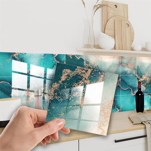 WALPLUS Kitchen Tile Stickers 15x15cm(6) Stick on Tiles Kitchen Self Adhesive Wall Removable Bathroom Tile Stickers Sticky Back Ocean Blue Self Adhesive for Walls 24pcs