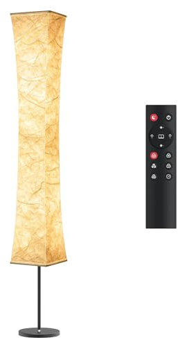 Tomons Dimmbare RGB LED Stehlampe mit Fernbedienung & Musiksynchronisation, Leselampe mit Weißem Stoffschatten für Wohnzimmer und Schlafzimmer