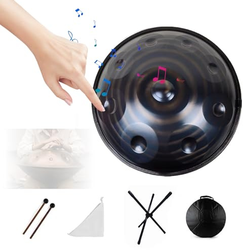 Handpan Trommel, 55 cm/21,6 Zoll Edelstahl Handpan Trommeln für Erwachsene und Kinder, Handpan Trommelinstrument mit Handtrommelständer und Tasche 9-Tones H