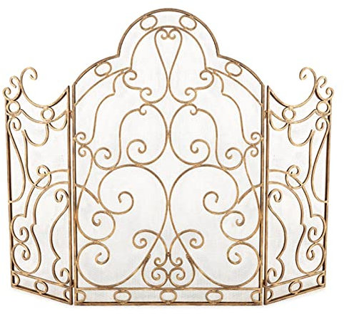 GTPBAO Salvachispas Chimenea Pantalla para Chimenea Extra Alta De 90cm, Protector contra Chispas Dorado Antiguo para Hogar De Estufa De Horno, Valla De Volutas Plegable De 3 Paneles