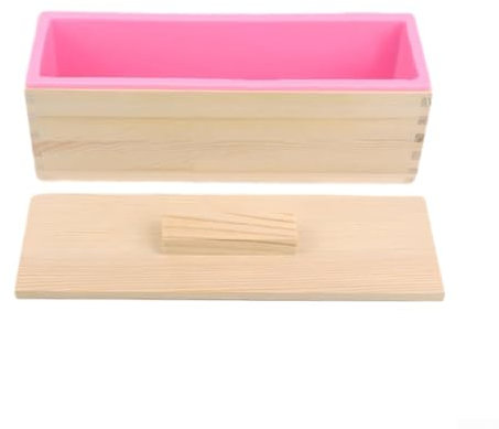 Moldes para hacer jabón, caja de madera+molde rectangular hecho a mano de silicona molde de jabón con tapa, molde de formación hecho a mano para hacer jabón, velas y pasteles (polvo brillante)