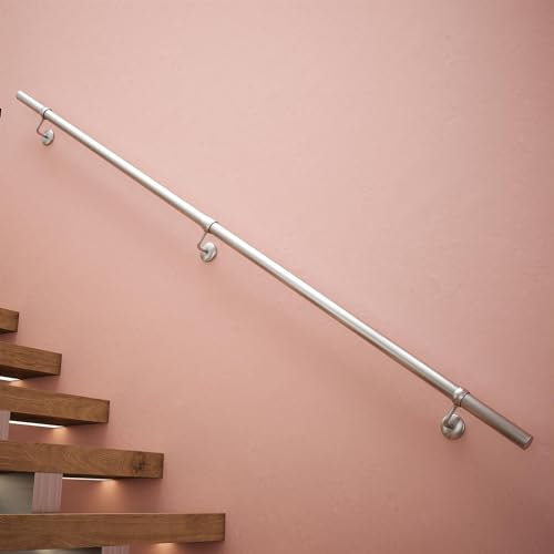 Rothley Brushed Stair Hand Rail Kit 2.4M - Internal Staircase Steel Banniser, KDP2400