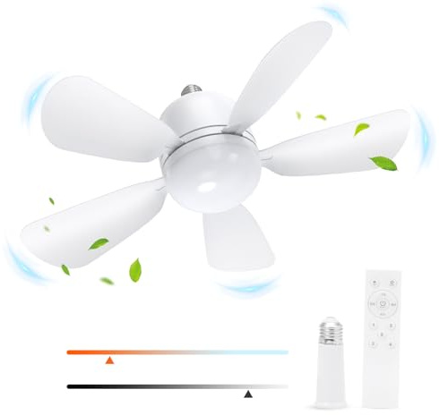 OQIMAX Ventilateur de Plafond avec Lumiere, E27 Lampe à Intensité Variable, 5 Pales Amovibles, 5 Niveaux de Vitesse, Ventilateur Plafond LED avec Éclairage et Télécommande pour Chambre, Salon