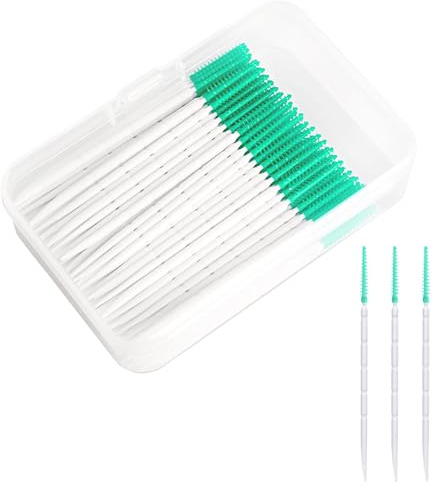 EUZUXU 200 Piezas Cepillos Interdentales, Silicona Cepillo Dientes Cepillo Interdental con Caja, Cepillo Dental de Silicona para la Limpieza Dental Previene(Verde)