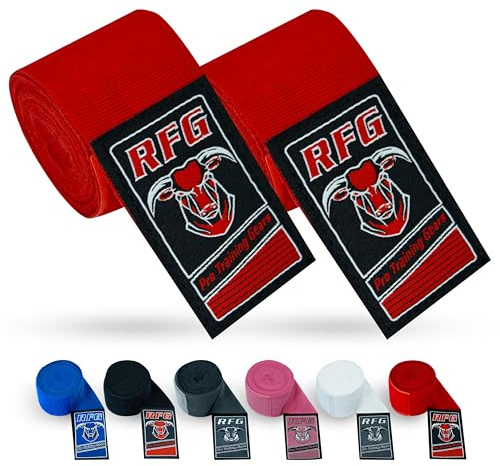 RFG Gears Boxbandagen, 2,5 m, 3,5 m und 4,5 m, elastische Daumenschlaufen, Handgelenkschutz, Muay Thai, MMA, Kickboxen, Training, Rot, 2,5 m