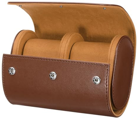 sourcing map Uhrenrollen-Reiseetui, 2 Fächer, tragbares Leder-Uhrenetui für Damen und Herren, Uhren-Aufbewahrungs-Organizer mit abnehmbaren Kissen für Reisen, Display, Aufbewahrung zu Hause, Braun