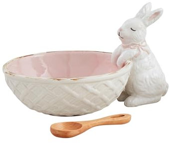 Mud Pie Bunny Candy Dish Set, Bowl 4 x 5 | Spoon 3 1/2, Pink