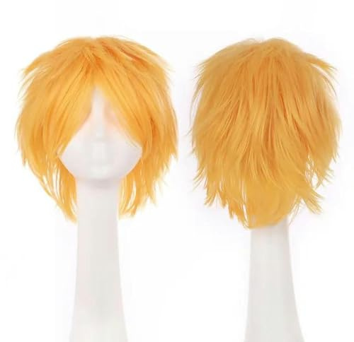 Synthetische kurze Perücke, Blau, Braun, Schwarz, Damen, Herren, Cosplay, Kostüm, Party, Kopfperücke, Haar-hellorange-12 Zoll