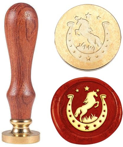 Hobbspring 1 Stück Wachs Siegelstempel In Pferdeform Vintage Hufeisen Wachs Siegelstempel Geschenk für Weihnachten 25mm Abnehmbarer Messingkopfstempel Mit Holzgriff Einladungskarten Wachsstempel