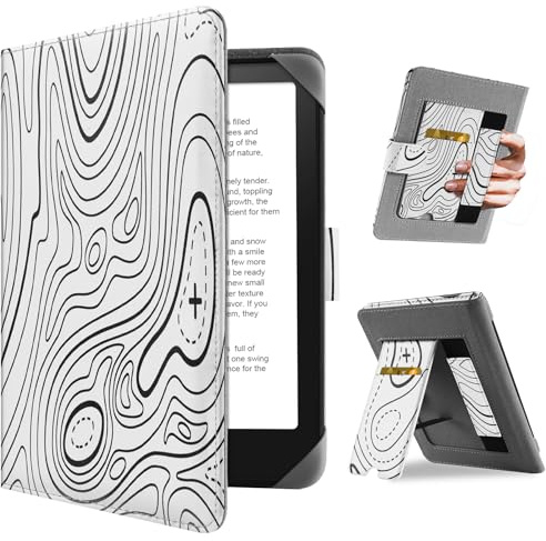 HoYiXi Universal Hülle für 6.8'' / 7 Paperwhite/Pocketbook/Tolino/Sony eReader Kompatibel mit/Kobo Clara HD/Kobo Clara 2E Leder Schutzhülle,6.8 Kindle Cover Case,Berg weiß