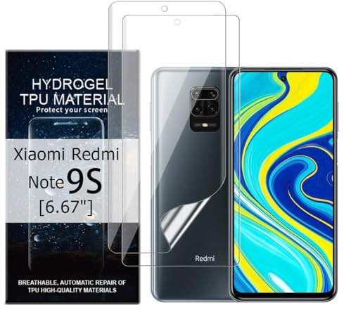 Glcrrpu Paquete de 2 protectores de pantalla para Xiaomi Redmi Note 9S [6.65 pulgadas] Película de TPU de hidrogel de alta sensibilidad HD transparente flexible, autorreparable [no vidrio templado]
