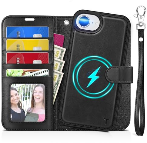 TUCCH Coque 2-en-1 pour iPhone 17e/16e 5G (6,1), Noir | Housse Dragonne Détachable, Cuir Synthétique, RFID Blocage, Fonction Support, Portefeuille