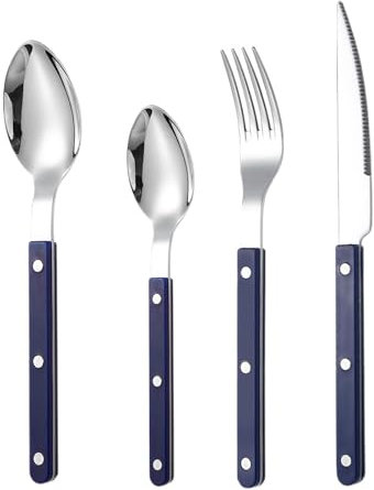 Vajilla de servicio: cubiertos franceses de acero inoxidable, cortador y cucharilla, juego de 4 para bistec, tenedor y cuchara, aptos para lavavajillas, perfectos para restaurantes y reuniones