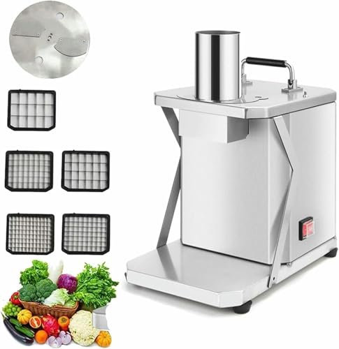 Picadora de verduras eléctrica, 200 W, picadora de verduras comercial, cortadora de frutas eléctrica, procesador de alimentos automático con troquel de 6/8/10/12/15 mm, para cebolla, patata, calabaz