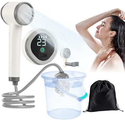 Azure Cantara Portable Shower for Camping, Rechargeable Camping Shower Pump with Intelligent LED Display, Outdoor Shower Kit for Camp, Hiking, Car Washing, Pet Bath