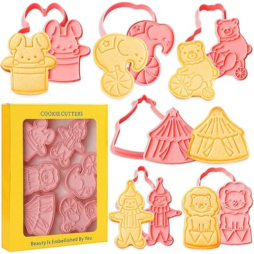 8-teiliges Zirkustier-Ausstechformen-Set aus Kunststoff | Mit Hase, Elefant, Bär, Zirkuszelt, Clown und Löwe für Kekse, Fondant