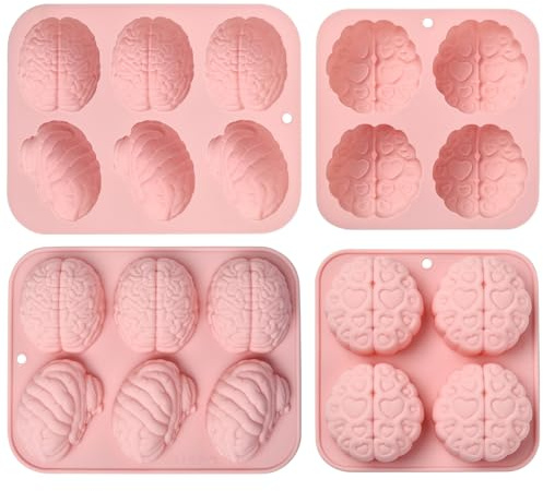 Airssory Lot de 2 moules en silicone en forme de cerveau pour fondant sur le thème d'Halloween - Moules en silicone en forme d'organe humain pour bricolage, gâteau, chocolat, pudding, gelée, bonbons