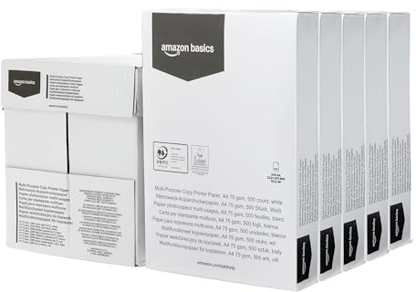 Amazon Basics Papier pour Imprimante Multifonction, A4 75g/m², carton de 5 ramettes de 500 feuilles, Blanc