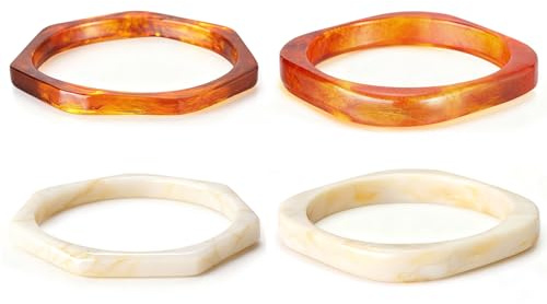 SYGY 4PCS Chunky Acrylic Bangles Bracelets for Women, Geometric Acrylic Resin Wide Thin Bangle Bracelet, Geometric Square Wristbands, Plastic Bracelet for Women