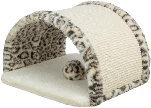 TRIXIE Katzen-Kratzbrücke Leo mit Spielball – 38 x 25 x 38 cm | Kompakter Kratz- und Spielplatz mit kuscheliger Plüschfläche und Jutekratzfläche – für Kratzspaß und Spiel
