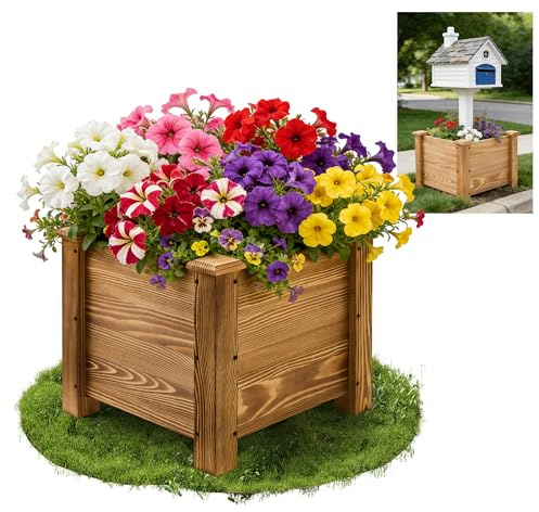 Sicrifety Mailbox Planter Box for 4x4 Post, 16x16x14 Inch No Dig Mailbox Planter Stand for Existing Mailbox Post, Decorative Outdoor Mailbox Flower Box Base (Mailbox Post NOT Included)