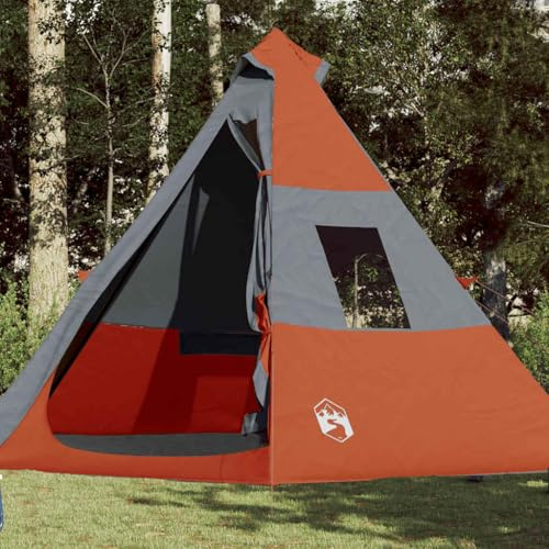 Tipi-Campingzelt 7 Personen, Orange, Wasserdicht, 350x350x233 cm, mit E-Anschluss, Polyester PU-Beschichtung für Outdoor-Abenteuer