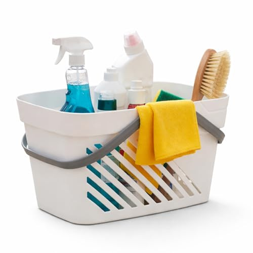 Punorric Cleaning Caddy with Handle, Large Cleaning Products Organiser and Storage Caddy, Durable PP Plastic Cleaners Caddy Organiser, Ventilated Cleaning Basket for Home Bathroom Kitchen