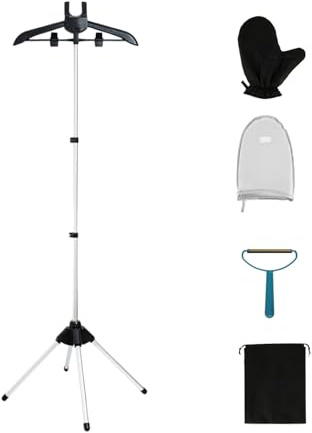 Perchero de vapor para ropa, juego de 5 piezas con soporte de plancha de mano ajustable,con guantes para planchar,perchero plegable y extensible portátil,toga de graduación, percha para camisa
