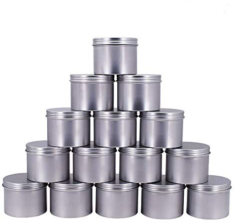 Healthcom 15 Packs 5 Oz 150ml Empty Silver Round Aluminum Tin Cans Screw Top Aroma Hair Wax Cosmetic Container Cream Box Makeup Pot Jars Tea Tin Storage Case for Accessories DIY Crafts Spice Candles