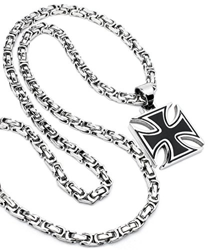 Schmuck-Checker Eisernes Kreuz Anhänger silber schwarz aus massivem 316L Edelstahl + 60cm Königskette Bikerkreuz Bikerschmuck Herren Halskette Männer Geschenk