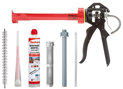 FISCHER Schwerlast Befestigungsset 4 Stück 4 Stück M8x130 Verbundmörtel Gewindestange Siebhülse Bürste Auspresspistole